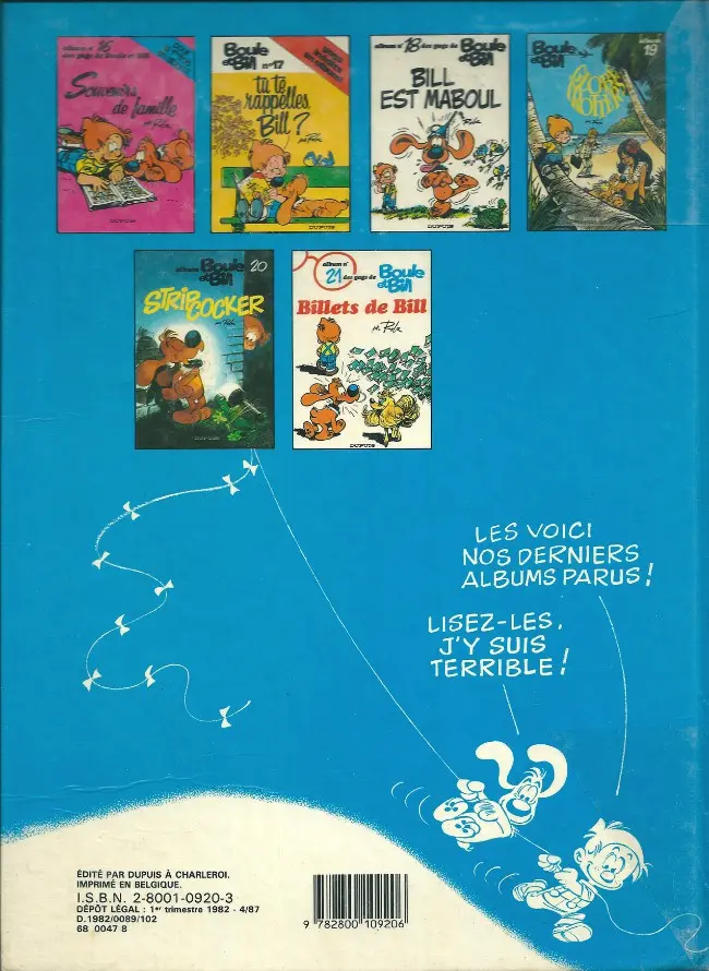 Verso de l'album Boule & Bill Tome 19 Globe trotters