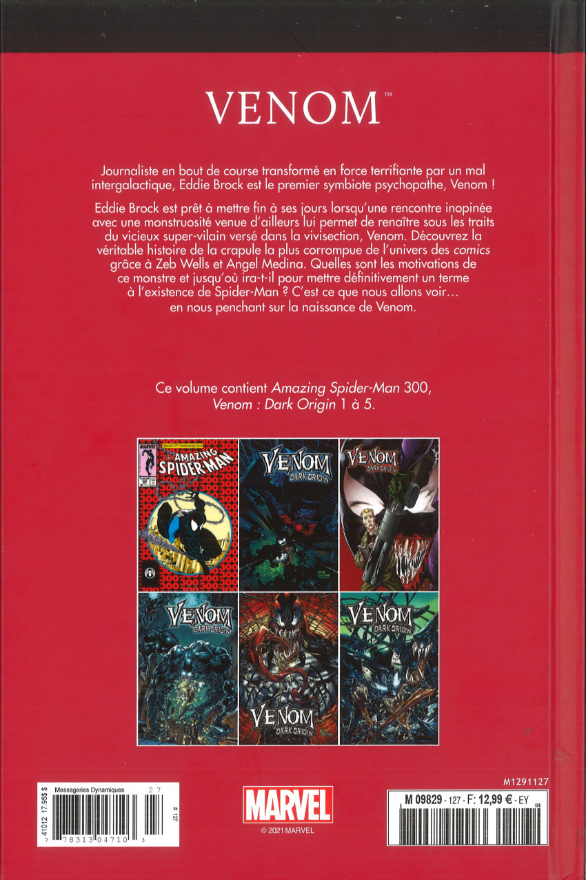 Verso de l'album Le meilleur des Super-Héros Marvel Tome 127 Venom