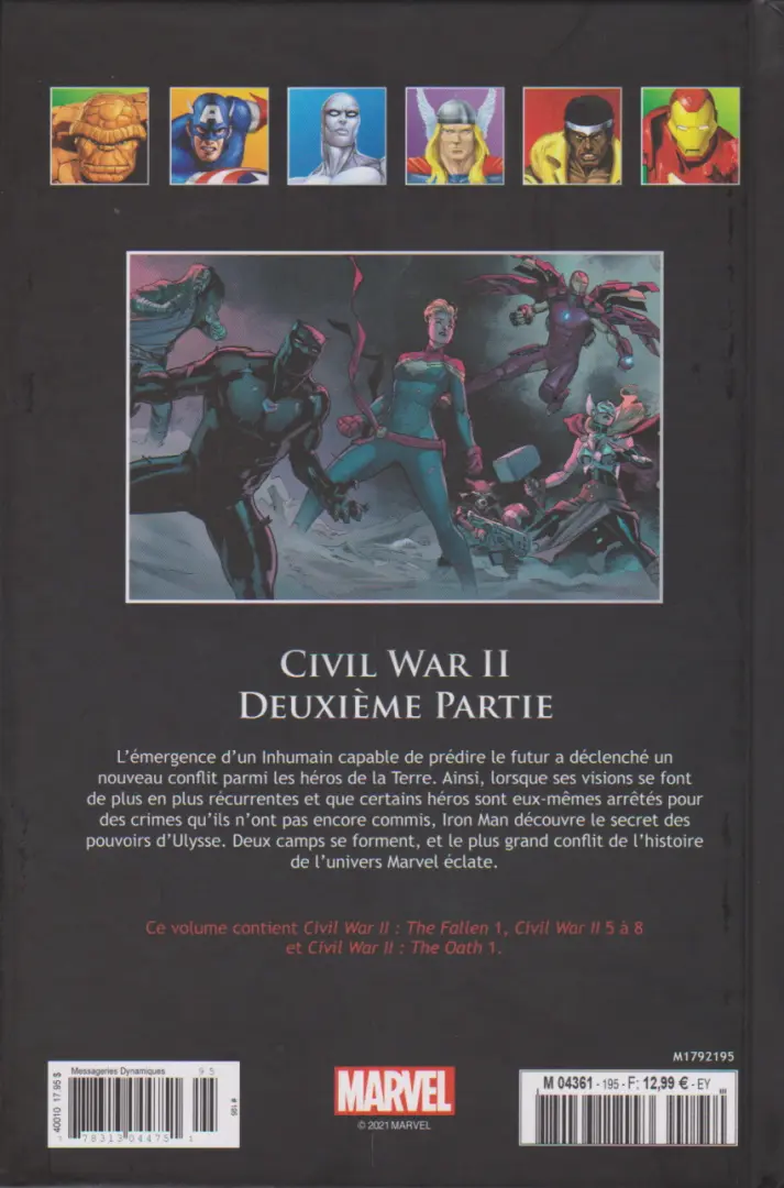 Verso de l'album Marvel Comics - La collection de référence Tome 195 Civil War II : Deuxième Partie