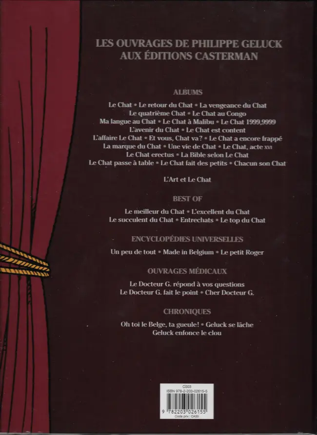 Verso de l'album Le Chat Tome 16 Le chat, acte XVI