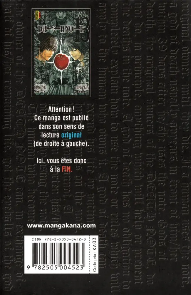 Verso de l'album Death note 13 How to read - La vérité