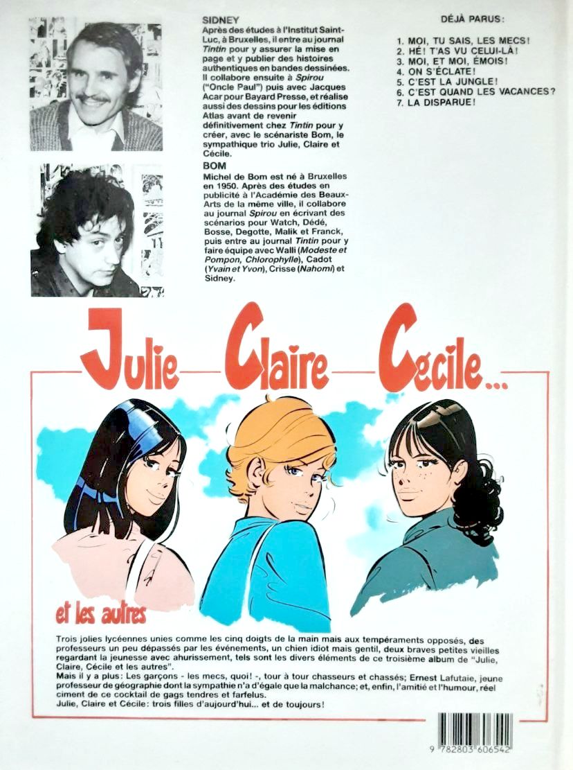 Verso de l'album Julie, Claire, Cécile Tome 3 Moi, et moi, émois !