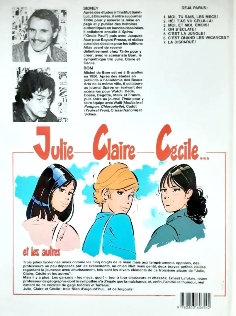 Verso de l'album Julie, Claire, Cécile Tome 3 Moi, et moi, émois !