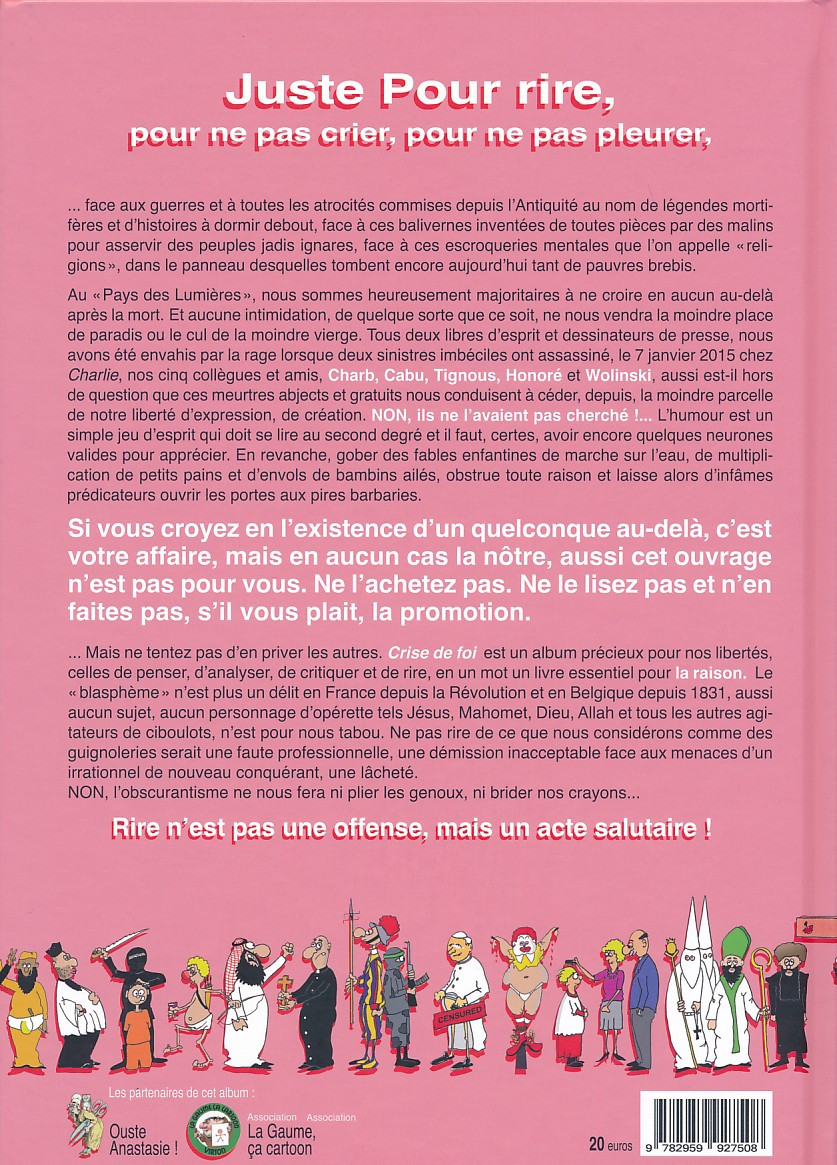 Verso de l'album Crise de foi La religion nuit gravement à la santé mentale des peuples
