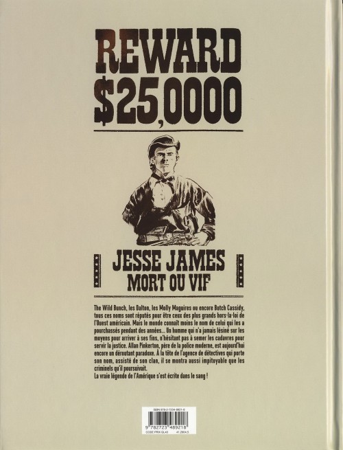 Verso de l'album Pinkerton Tome 1 Dossier Jesse James - 1875