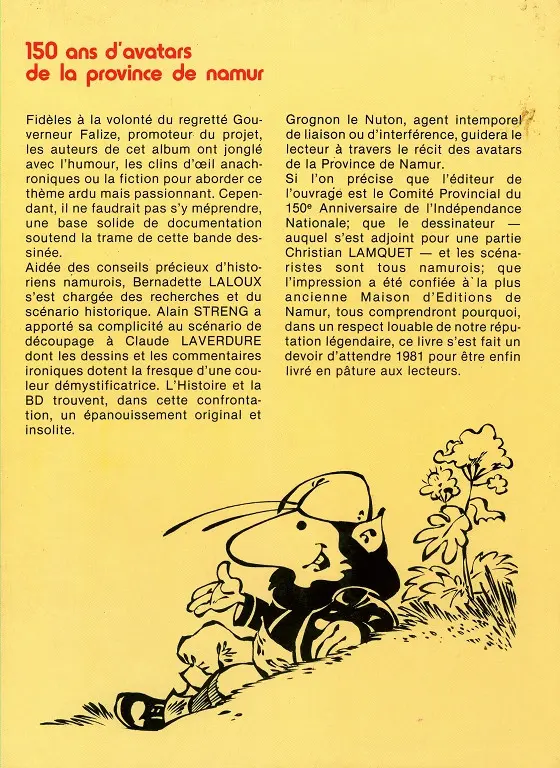 Verso de l'album Les Avatars de la province de Namur 1830-1996