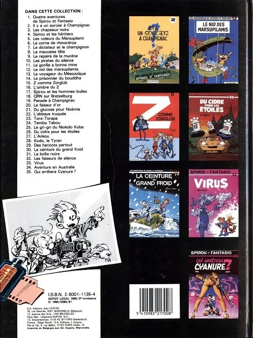 Verso de l'album Spirou et Fantasio Tome 35 Qui arrêtera Cyanure ?