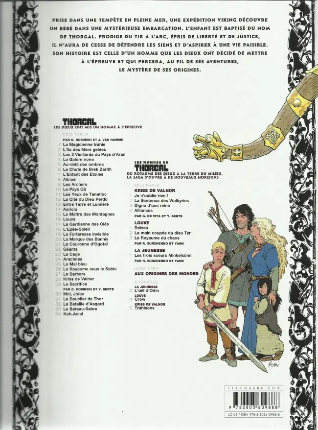 Verso de l'album Thorgal Tome 18 L'Epée-Soleil