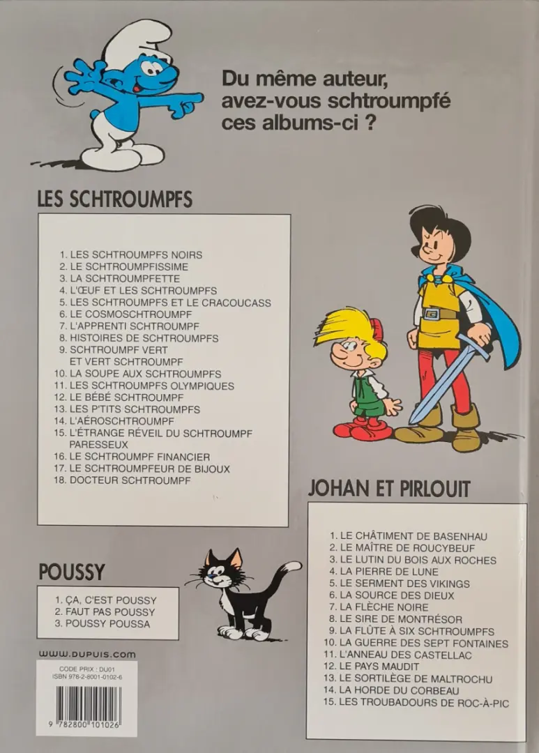 Verso de l'album Johan et Pirlouit Tome 8 Le sire de Montrésor