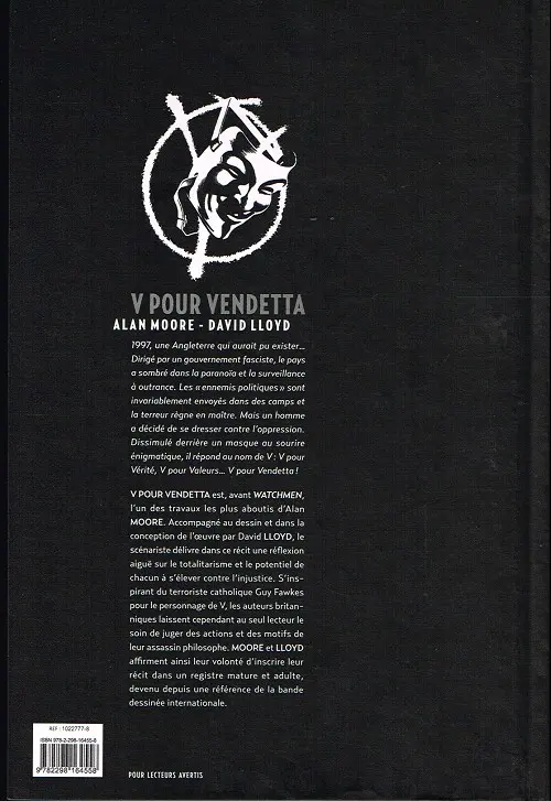 Verso de l'album V pour Vendetta