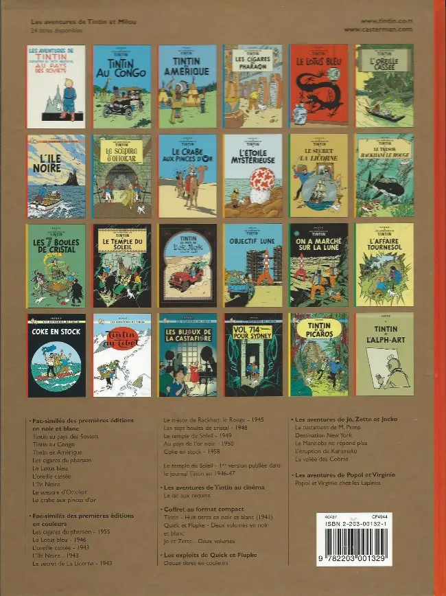 Verso de l'album Tintin Tome 24 Tintin et l'Alph-Art