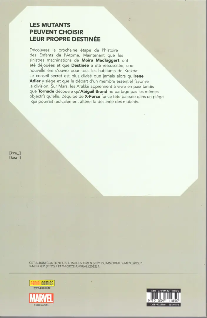 Verso de l'album Destiny of X Volume 01