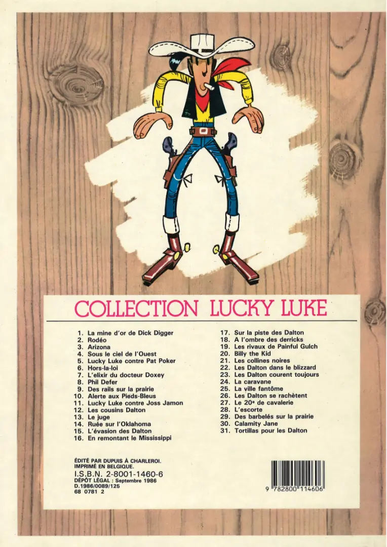 Verso de l'album Lucky Luke Tome 20 Billy the Kid
