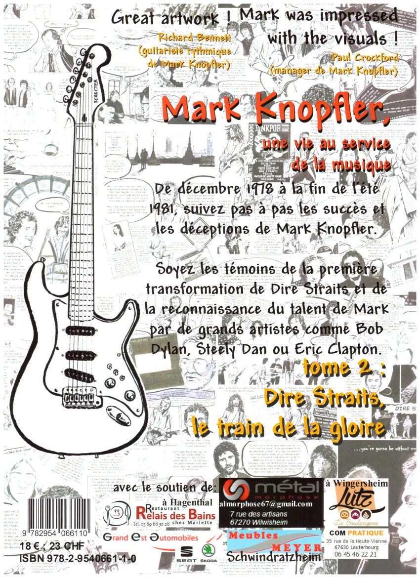 Verso de l'album Marc Knopfler une vie au service de la musique Tome 2 Dire Straits, le train de la gloire