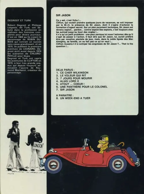Verso de l'album Clifton Tome 7 Sir Jason
