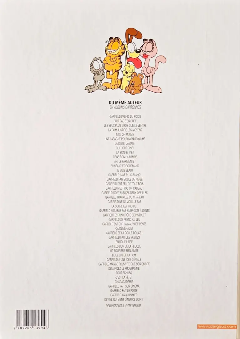 Verso de l'album Garfield Tome 12 Fainéant et gourmand