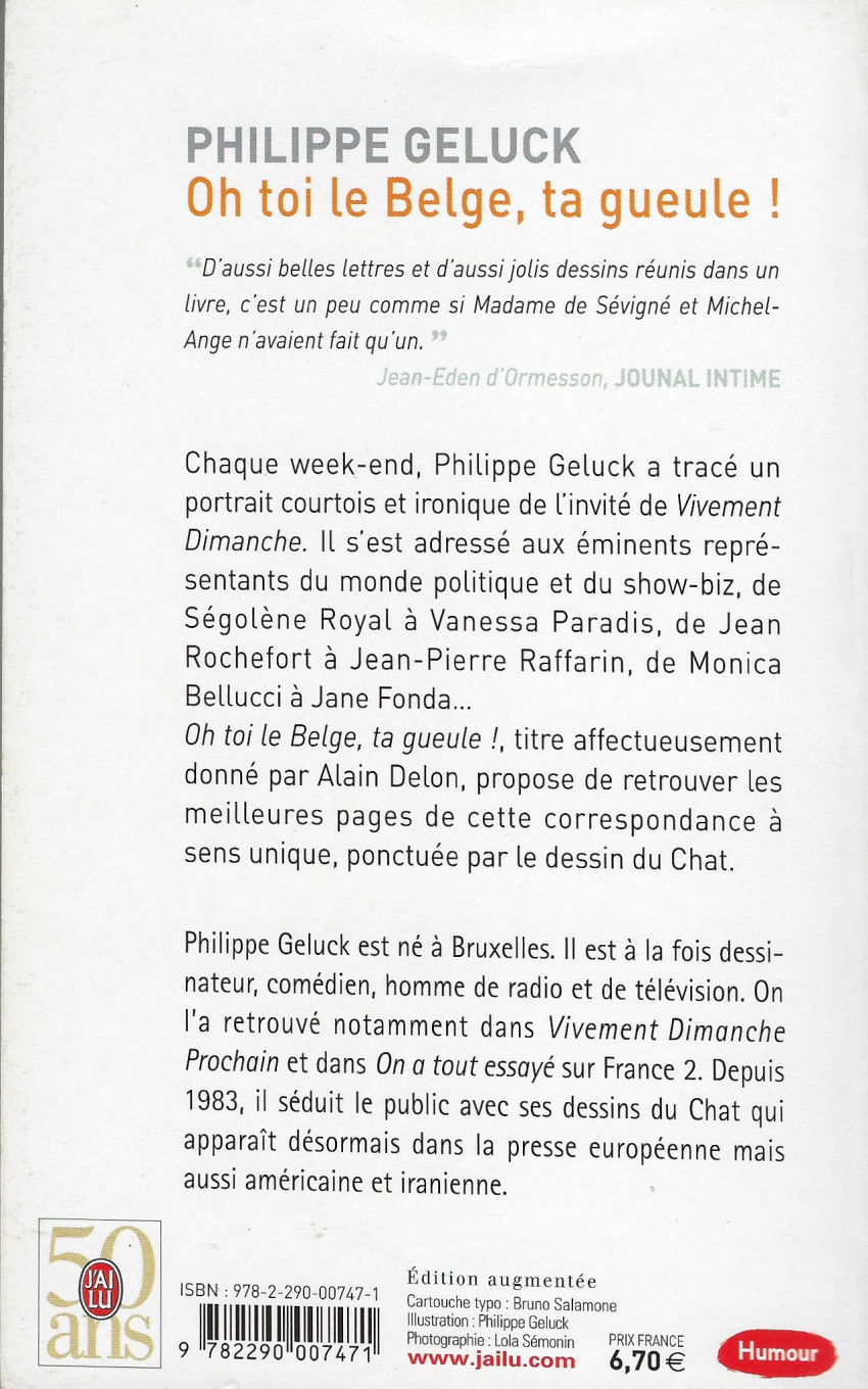 Verso de l'album Oh toi le Belge, ta gueule !