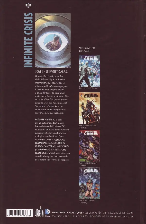 Verso de l'album Infinite Crisis Tome 1 Le Projet O.M.A.C.