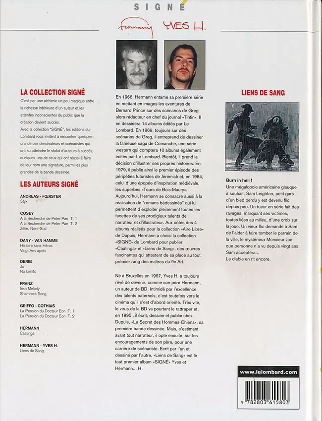 Verso de l'album Liens de sang