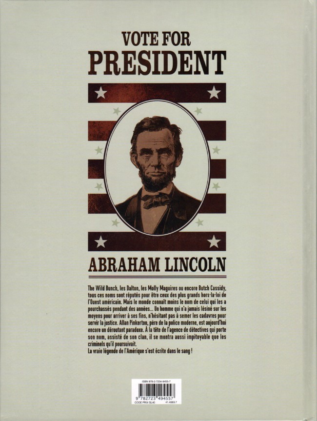 Verso de l'album Pinkerton Tome 2 Dossier Abraham Lincoln - 1861