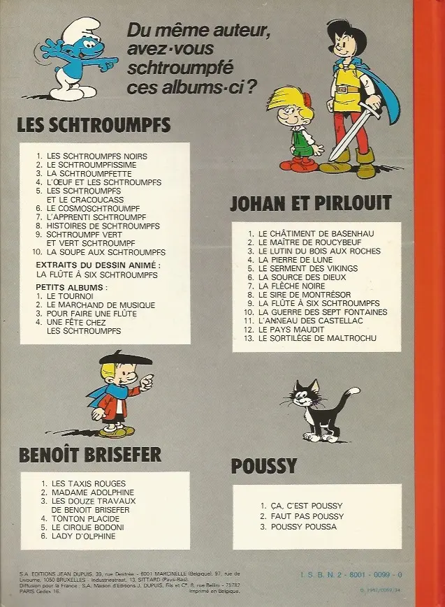 Verso de l'album Johan et Pirlouit Tome 5 Le serment des vikings