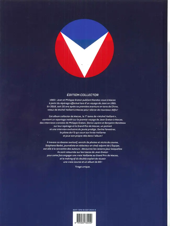Verso de l'album Michel Vaillant Tome 7 Macao, l'enfer du décor