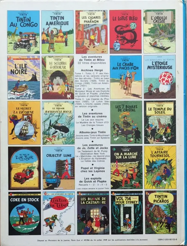 Verso de l'album Tintin Tome 4 Les cigares du pharaon