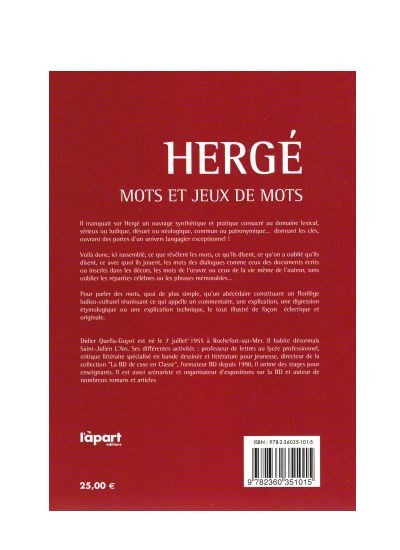 Verso de l'album Hergé - Mots et jeux de mots : abécédaire