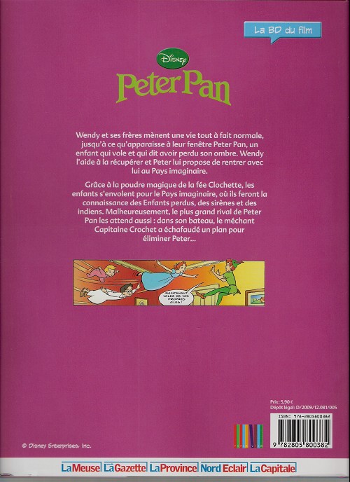 Verso de l'album Disney (La BD du film) Tome 12 Peter pan
