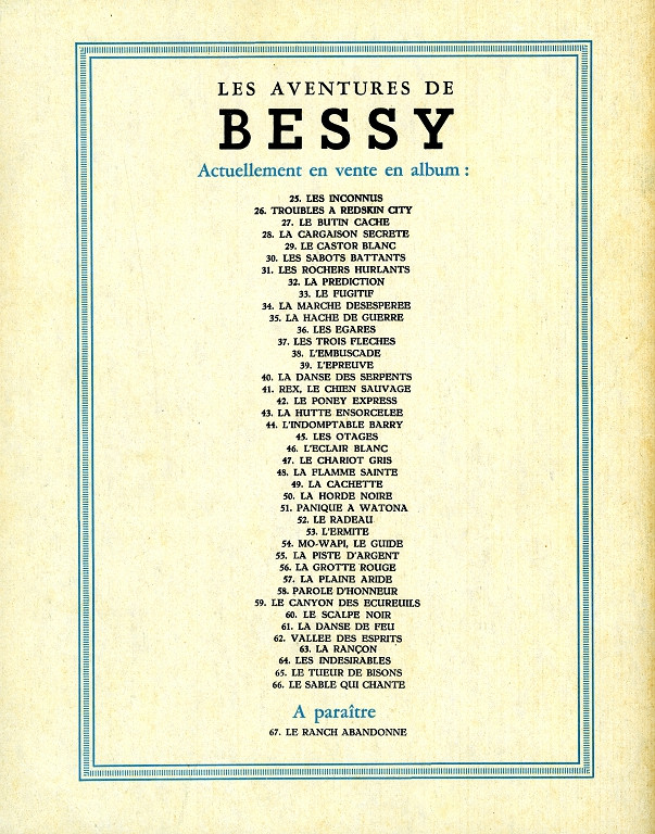 Verso de l'album Bessy Tome 66 Le sable qui chante