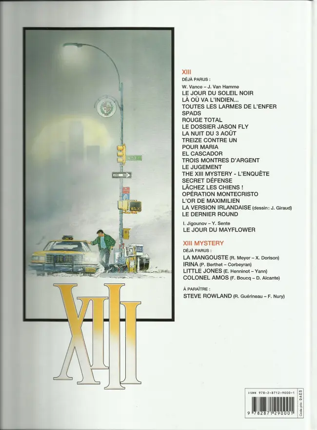 Verso de l'album XIII Tome 1 Le jour du soleil noir