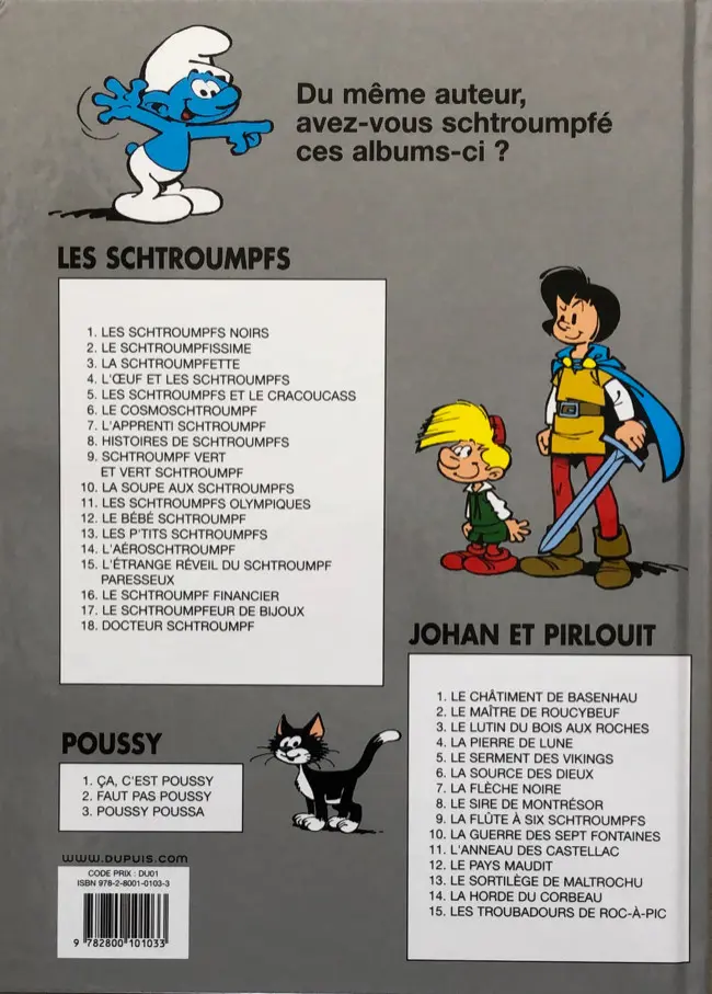 Verso de l'album Johan et Pirlouit Tome 9 La flûte à six schtroumpfs