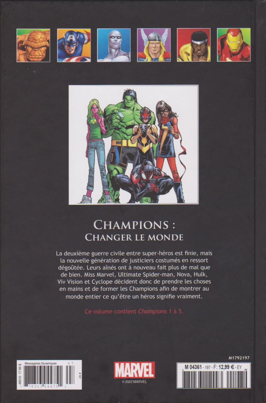 Verso de l'album Marvel Comics - La collection de référence Tome 197 Champions : Changer Le Monde