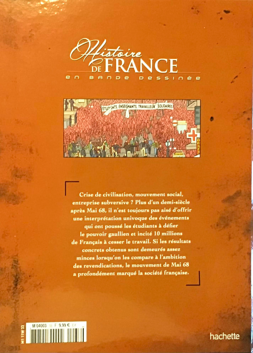 Verso de l'album Histoire de France en bande dessinée Tome 59 Mai-Juin 68 le temps des contestations 1968