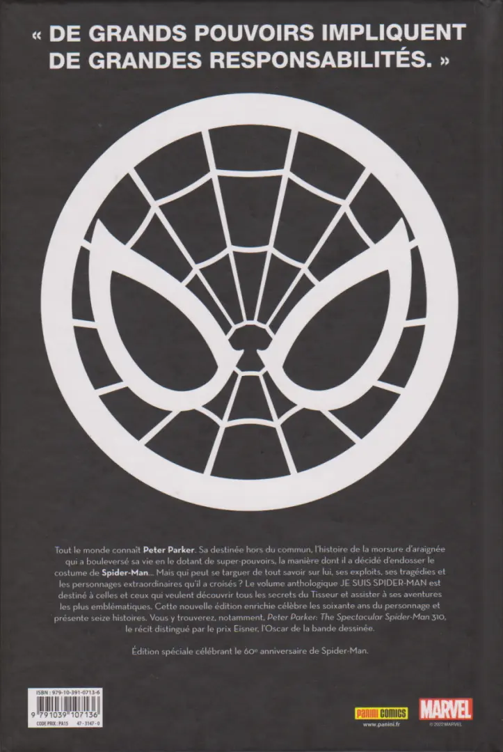 Verso de l'album Je suis Spider-Man 60 ans