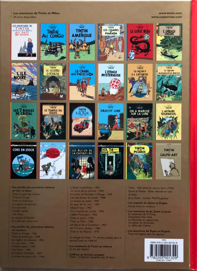 Verso de l'album Tintin Tome 24 Tintin et l'Alph-Art