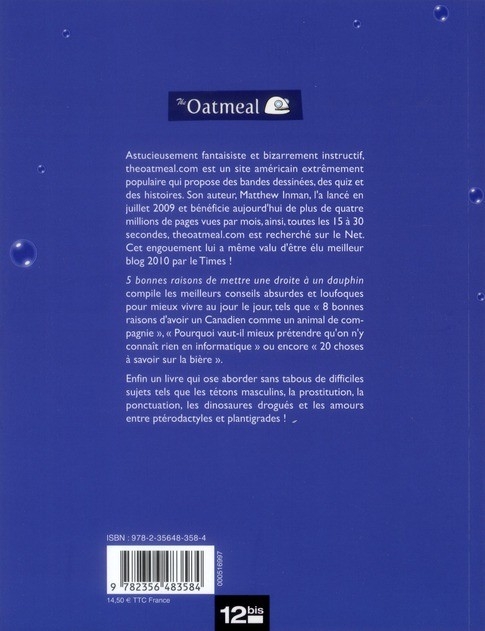 Verso de l'album 5 bonnes raisons de mettre une droite à un dauphin (et autres conseils pratiques)