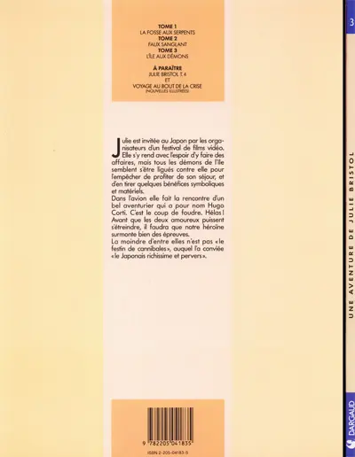 Verso de l'album Une aventure de Julie Bristol Tome 3 L'île aux démons