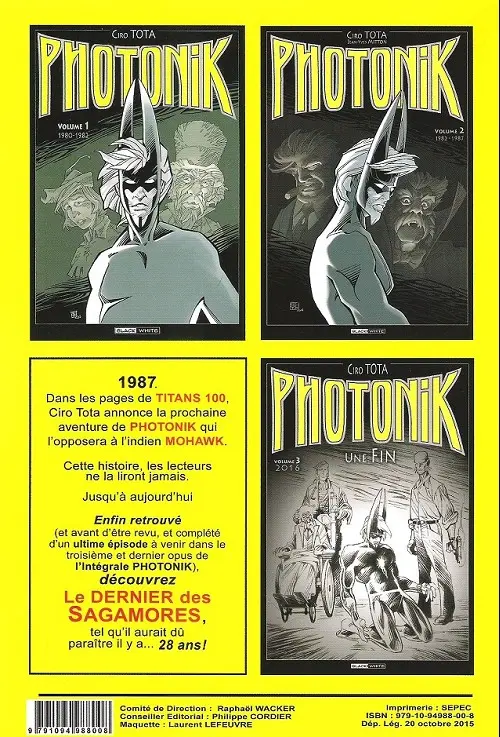 Verso de l'album Photonik L'Intégrale Volume 3 Le dernier des sagamores