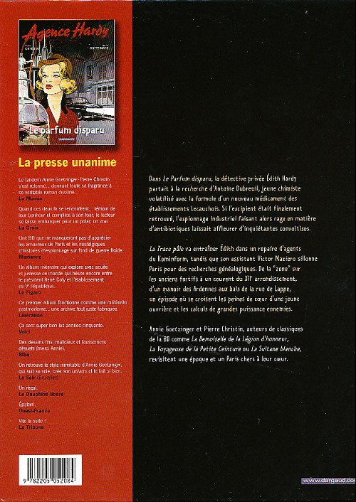 Verso de l'album Agence Hardy Tome 2 La trace pâle