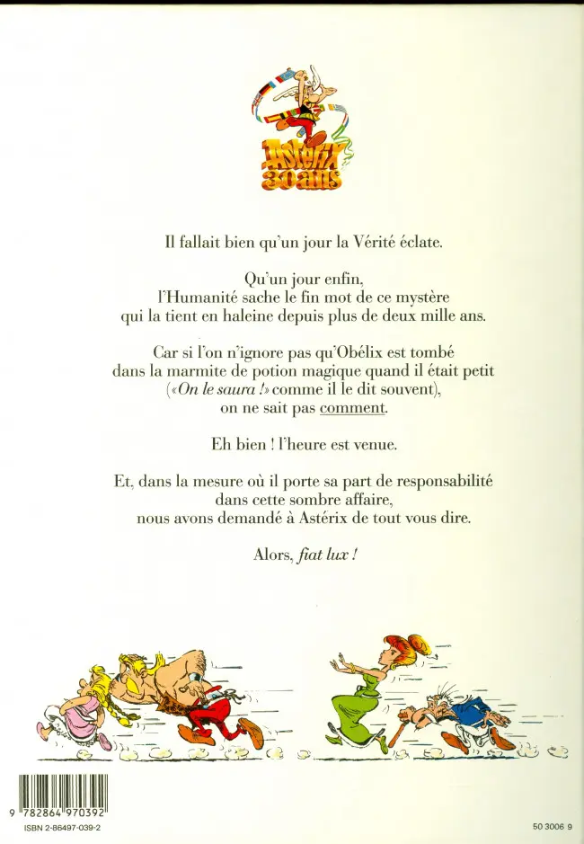 Verso de l'album Astérix Comment Obélix est tombé dans la marmite du druide quand il était petit
