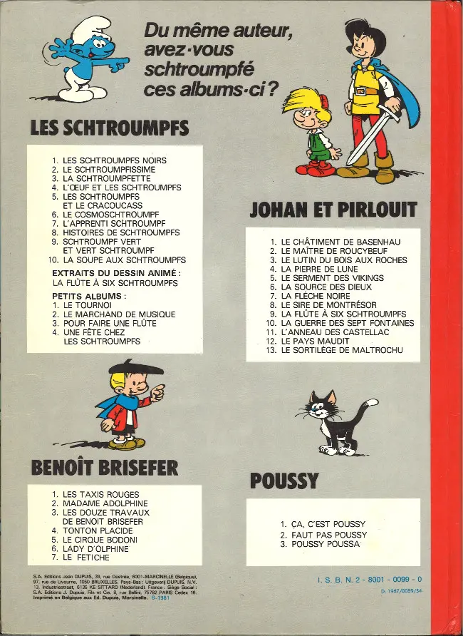 Verso de l'album Johan et Pirlouit Tome 5 Le serment des vikings
