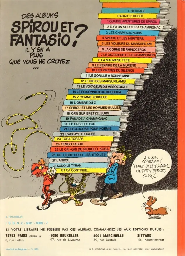 Verso de l'album Spirou et Fantasio Tome 6 La corne de rhinocéros