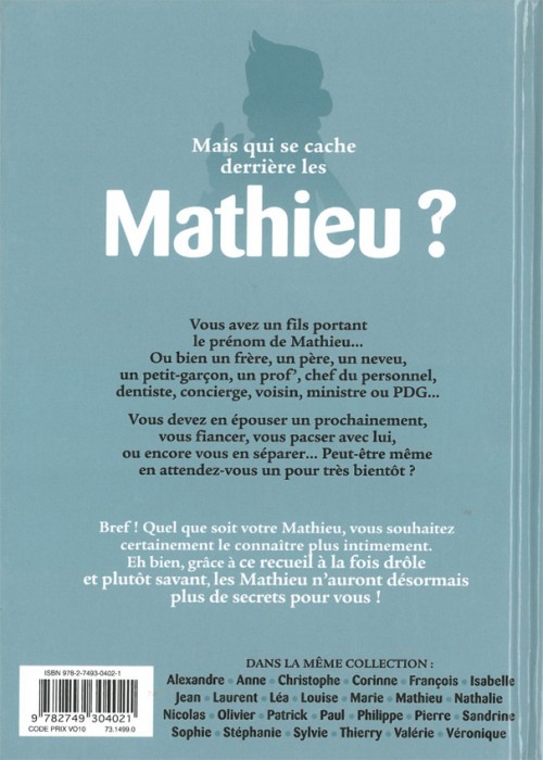 Verso de l'album L'Encyclopédie des prénoms en BD Tome 24 Mathieu