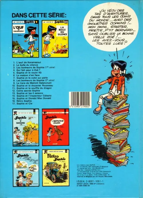Verso de l'album Sophie Tome 17 Sophie et Cie
