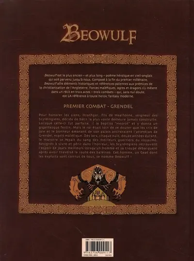 Verso de l'album Beowulf Tome 1 Premier combat - Grendel