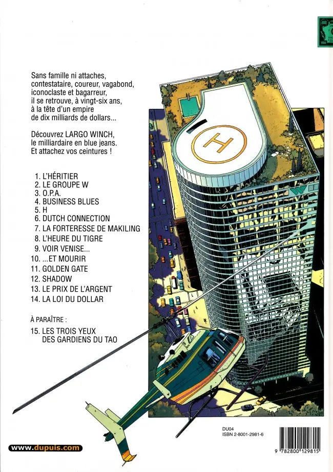 Verso de l'album Largo Winch Tome 11 Golden Gate
