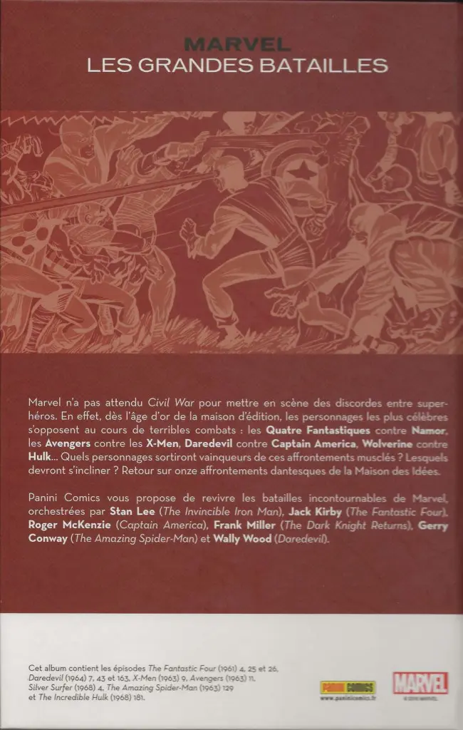 Verso de l'album Marvel : Les Grandes Batailles