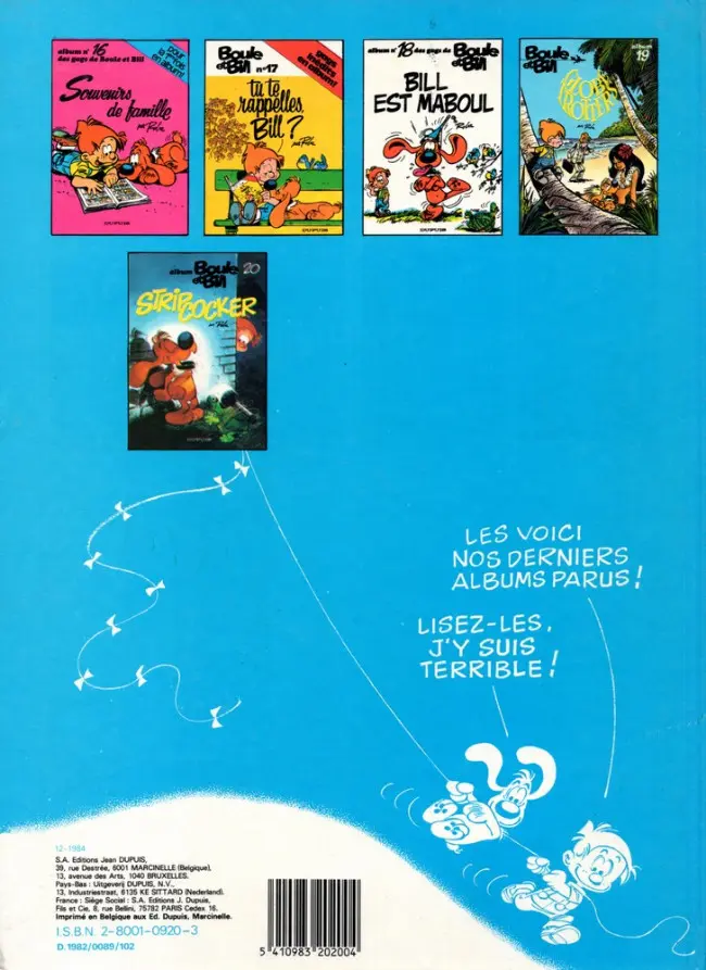 Verso de l'album Boule & Bill Tome 19 Globe trotters