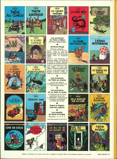 Verso de l'album Tintin Tome 12 Le Trésor de Rackham le Rouge